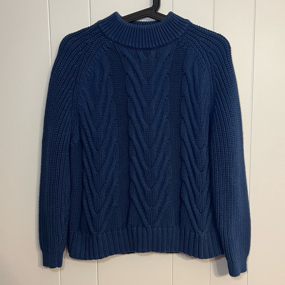 J.Crew blue‎ mock neck cable knit sweater size S